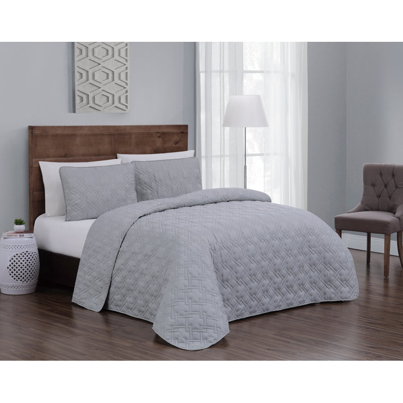 Ensemble de courtepointe , Gris clair, Courtepointe pour lit simple + 1 taie décorative 