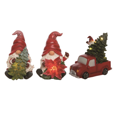  Resin Light Up Glitz Gnome Decor Set of 3 Christmas Home Decorations