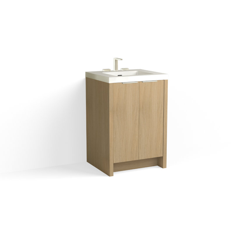 Mesa 24" W Freestanding Single Bathroom Vanity , Biondo/Polished Nickel, 8" Widespread, White Matte