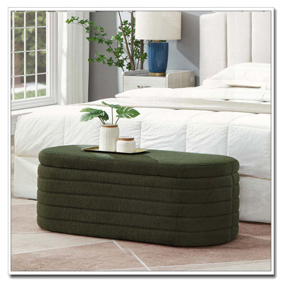 Banc de rangement rembourré ovale en tissu