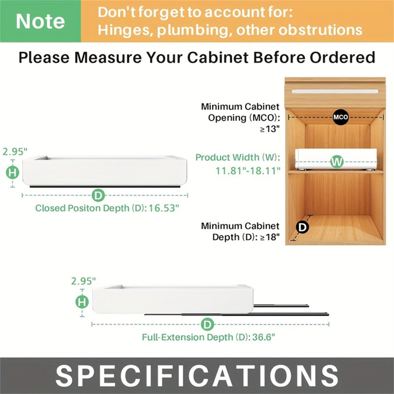 Paquet de 2, organisateurs d'armoire coulissants de 16,53 po de profondeur avec coussin de levage pour armoires encadrées, tiroirs coulissants extensibles améliorant 3 rails coulissants, adhésif à tablettes coulissantes, largeur réglable de 11,81 po 
