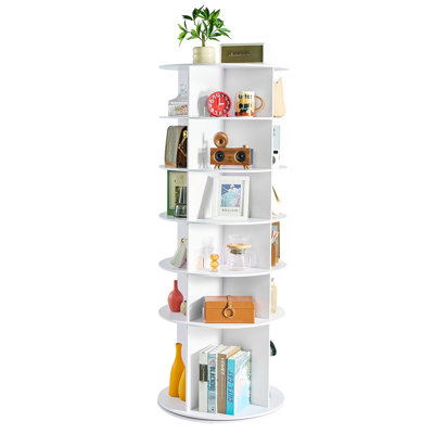 Étagère à chaussures blanche rotative à 6 pieds, base 360, organisateur autoportant pour divers espaces, 4 compartiments, hauteur intérieure de 21 cm, 40 bottes à niveau bas, facile à assembler avec instructions claires