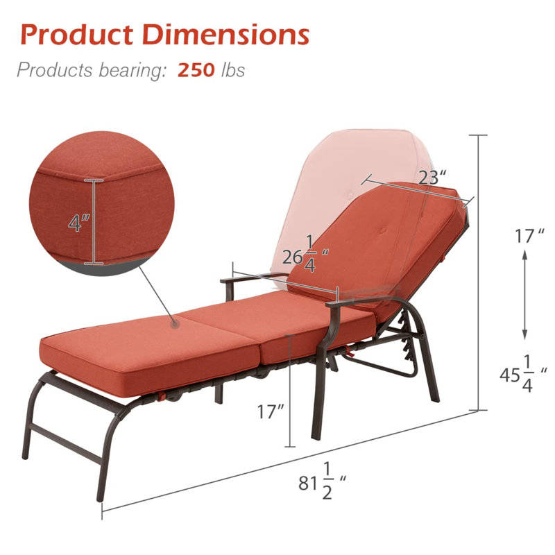 Chaise longue d'extérieur réglable 2 pièces, Orange