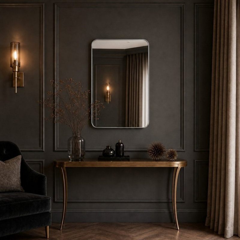 24X36 Inch Silver Metal Framed Rectangular Bathrrom Mirror For Wall.(W2203P156434), Silver, 36" x 24"
