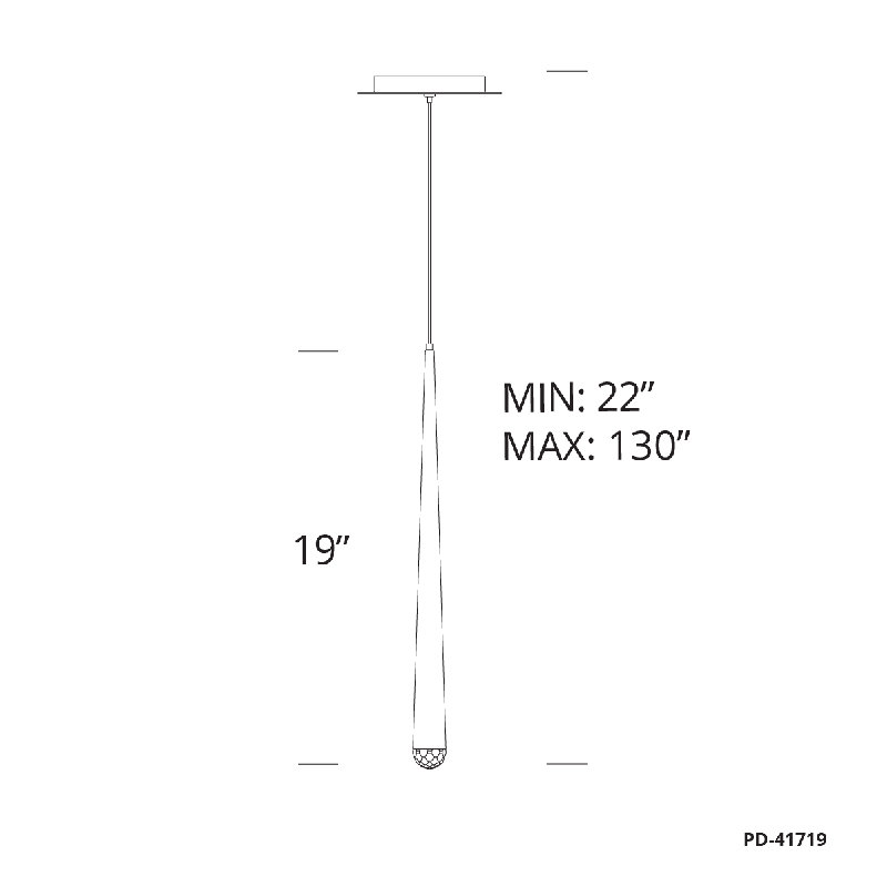 Cascade 1 - Light Single Cylinder LED Pendant, 19" H x 1.63" W x 1.63" D, Polished Nickel