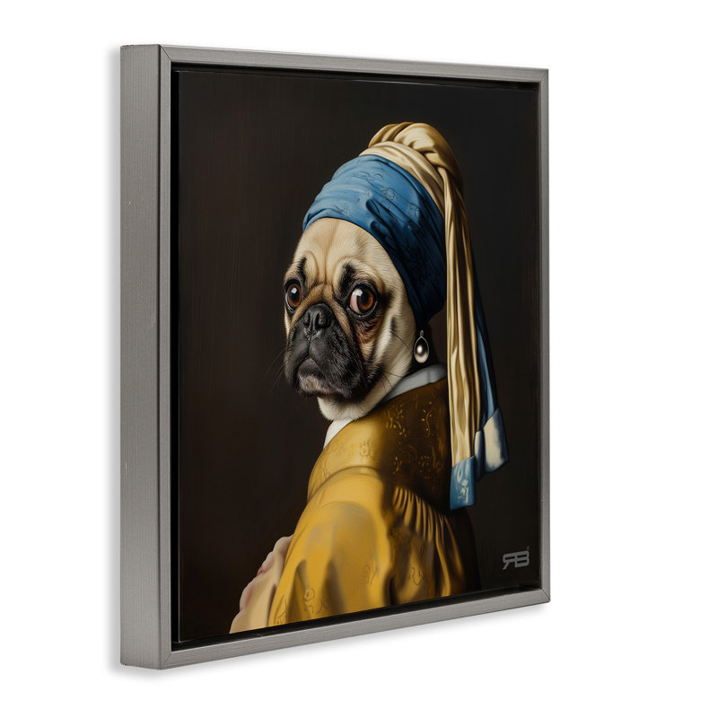 Perle, boucle d'oreille classique, toile brune encadrée par Roozbeh Bahramali, Cadre flottant gris lustré, H 18 po x l 18 po
