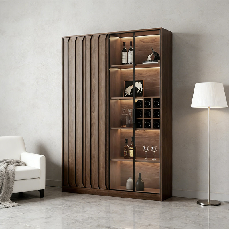 Vitrine en verre noyer de style vintage 62,99 ", ensemble double armoire double, avec éclairage DEL