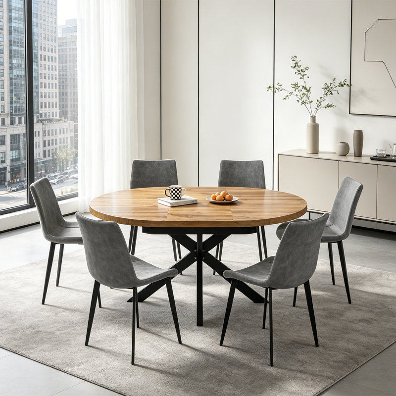 Ensemble de table de salle à manger extensible de 43 à 59 po, table de cuisine moderne 7 pièces avec 6 chaises de salle à manger rembourrées 