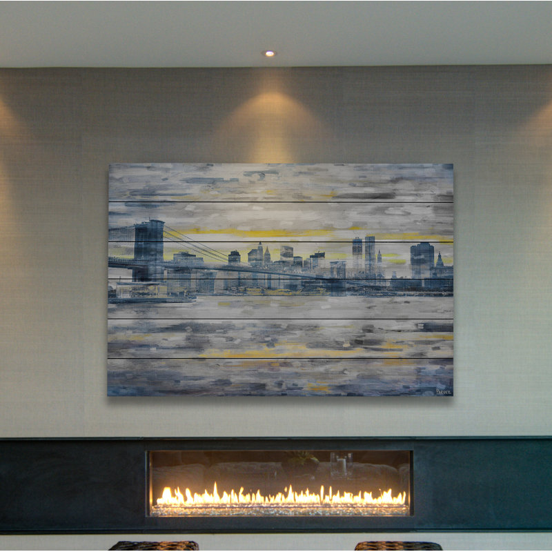 Reproduction d’art sur bois, "de across the water" par parvez taj, H 24 po x l 36 po x P 1,5 po