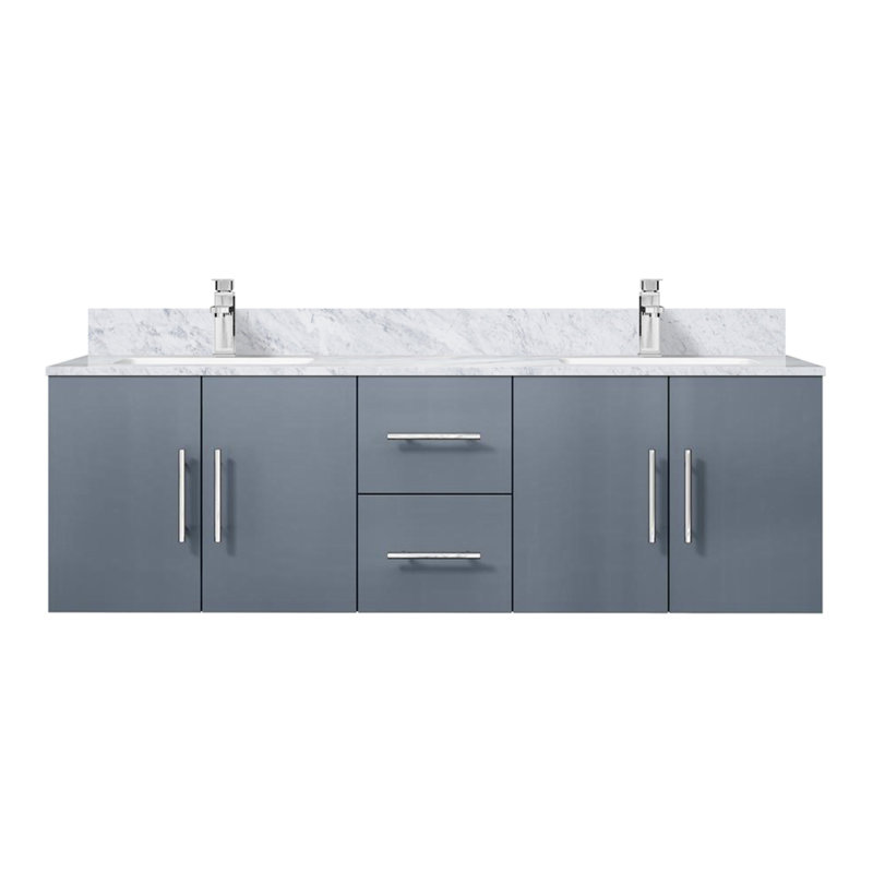 Meuble-lavabo double gris foncé 60 po X P 22 po D, dessus en marbre de Carrare et ensemble de robinet, Gris foncé