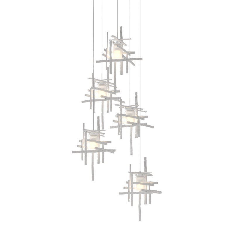 Tura 5 - Light Cluster Pendant, White, 50" - 80", Seeded Clear