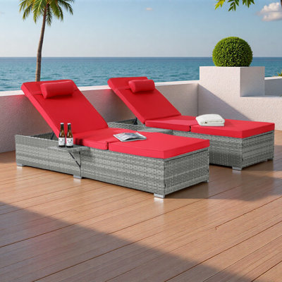 Outdoor Chaise Lounge Chair Set Of 2 With Patio Pool Chairs Tanning Lounges For Outside,Beach Rattan Recliners With Adjustable Backrest