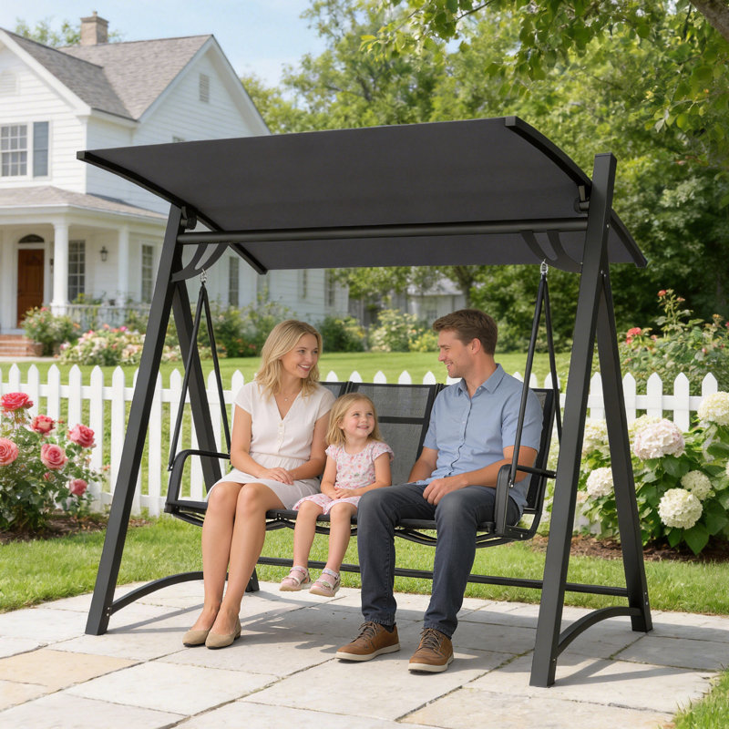 3 Person Porch Swing with Canopy, Grey