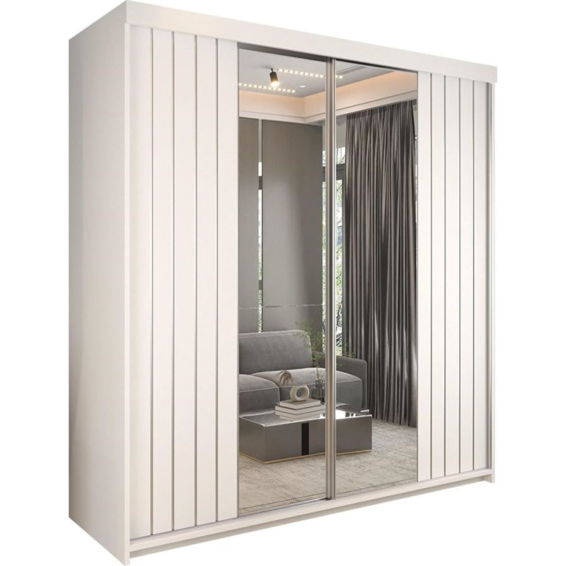 2 Door Laminate Wardrobe, White, 217cm H x 200cm W x 62cm D