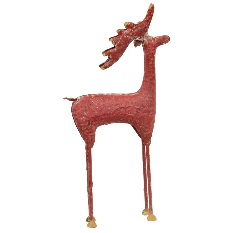 Cerf sur pied en métal peint rouge et or vieilli