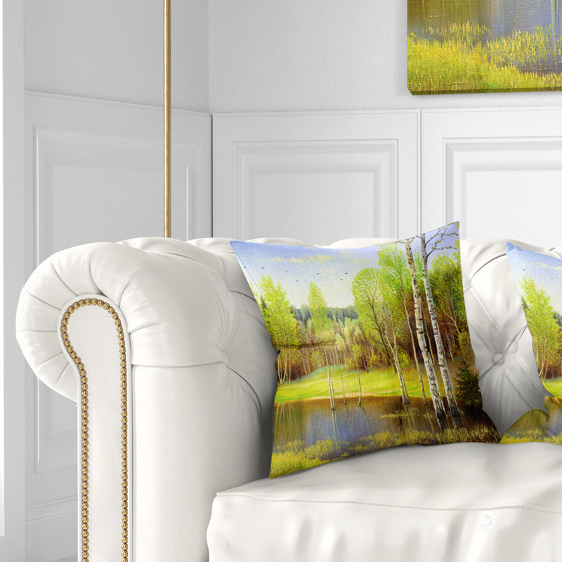 Coussin vert clair d'automne - imprimé paysage, Coussin décoratif, 16 po x 1 po