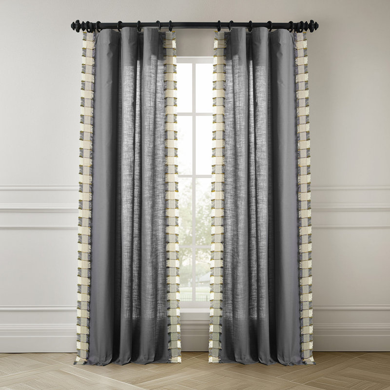 100% Cotton Semi Sheer Curtain Single Panel, 50" W x 96" L, Gray