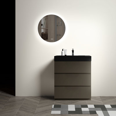 30" Bathroom Vanity - Gray & Black Sleek Style, Big Storage, Silent Basin Gray, Maximized Space, Stylish Design