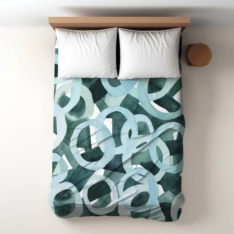 Polyester Sateen Duvet Cover, Twin Duvet, Blue Abstract Rings