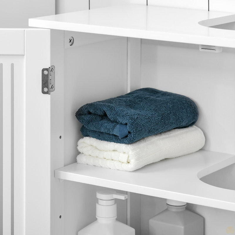 Armoire sous le lavabo avec 2 portes, armoire de salle de bain piédestal sous le lavabo, meuble-lavabo avec tablettes réglables