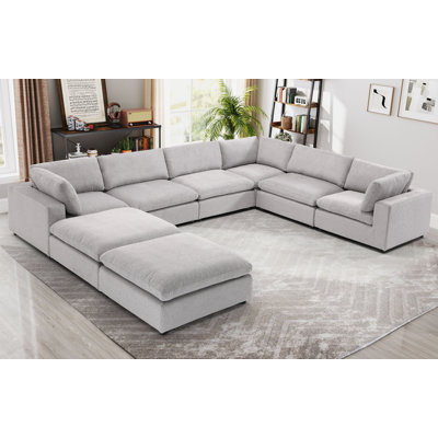 Nuccio 8-Piece Minimalist Modern Soft-Upholstered Sectional With Ottoman