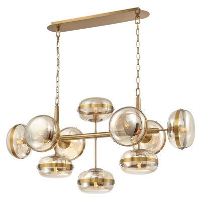 Nottingham Chandelier Antique Brass and Amber Glass Light