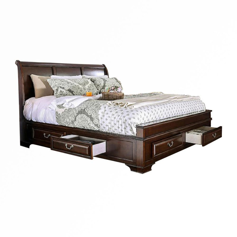 Allsopp Sleigh Storage Bed, Queen, Brown Cherry