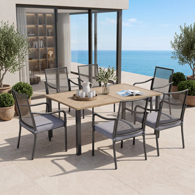 Ensemble repas pour 6 personnes avec table rectangulaire et coussins Boule