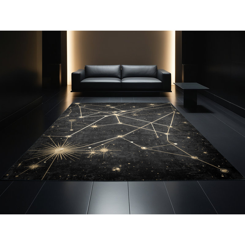 Machine Washable Pantelie Posh & Luxe Starburst Rug in Black – Black Binding, 2 x 3