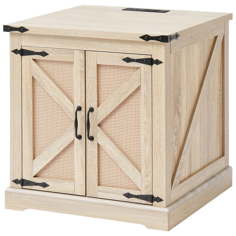 Table de bout de 24 po, armoire en PE, prises de courant encastrées et encastrées, espace de rangement spacieux pour les foulards