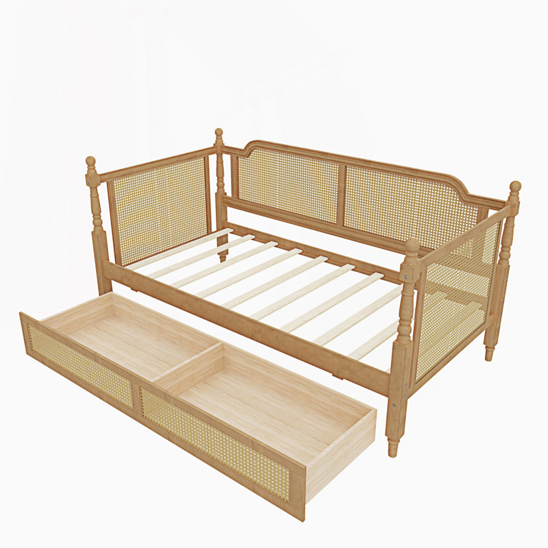 Lit de jour simple en rotin de style traditionnel avec 2 tiroirs