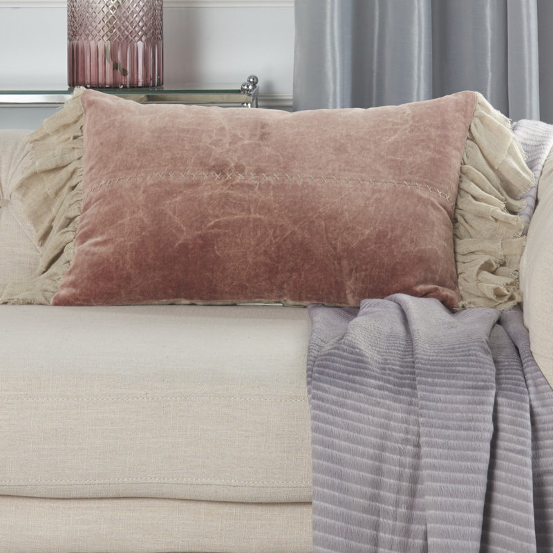 Ruffled Cotton Blend Throw Pillow, Blush