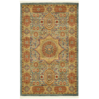 Tapis oriental vert clair et beige foncée Ophelia