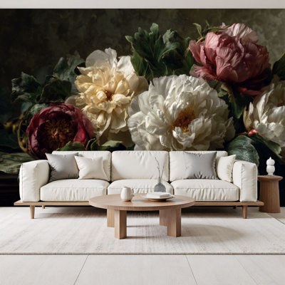 Papier peint adhésif rétro à motif floral de pivoines rétro H 69 po x l 96 po, papier peint amovible en PVC auto-adhésif pour chambre à coucher, bureau à domicile