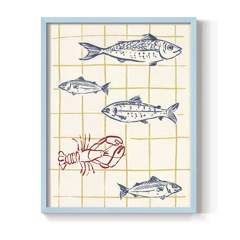 «Salty Sea Friends II», reproduction encadrée - bois massif, Bleu, H 21 po x l 17 po