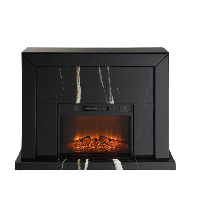 Foyer noir à finition miroir - Bois synthétique, élégant motif de grain de marbre, verre trempé scintillant, 12 po de profondeur, 47 po de largeur en composite de bois magnifique, caractéristique élégante, brillance, 36 po de hauteur,