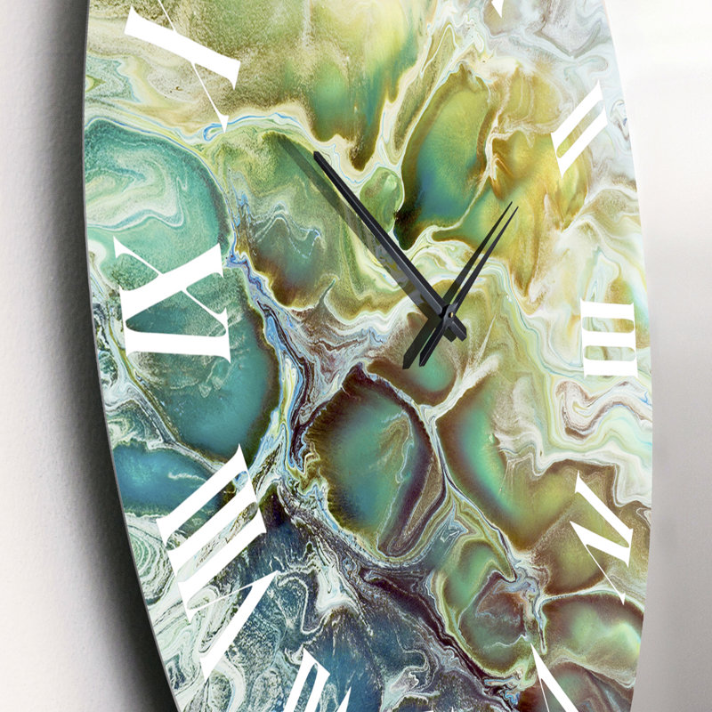 Horloge murale moderne jaune et verte à motif abstrait III, Petit