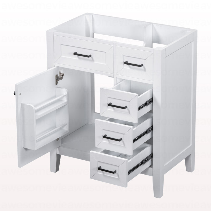 Meuble-lavabo de 30 po sans lavabo, base d'armoire seulement, armoire de salle de bain avec tiroirs, cadre solide et panneau de fibres à densité moyenne, blanc