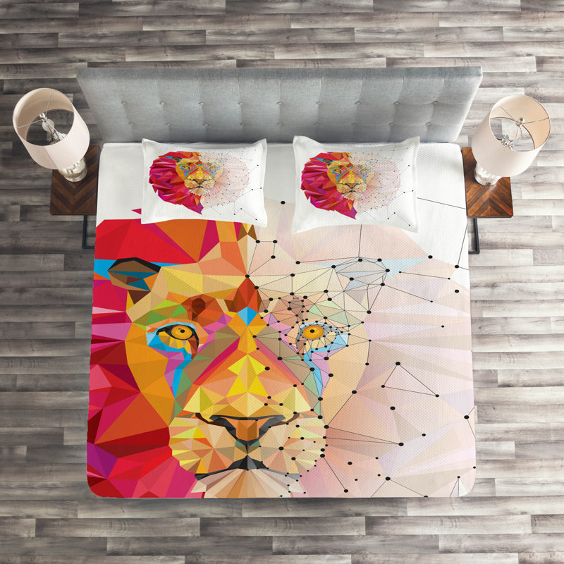 Eclectic Polyester Geometric Shapes Coverlet, King Bedspread + 2 Shams