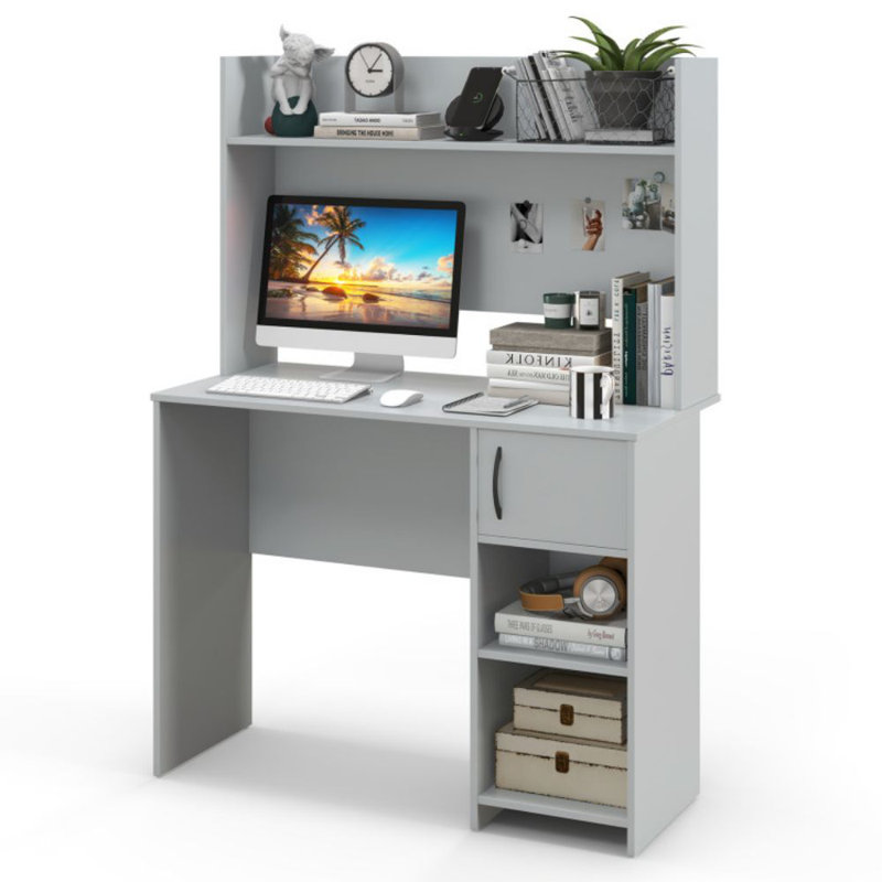 Home Office Desk With Raised Display Shelf And 2 Open Shelves