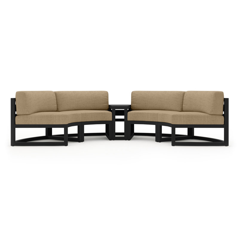 Bergeron Outdoor Curved Patio Sectional with Sunbrella Cushions, Canvas Heather Beige Sunbrella® Canvas, Black