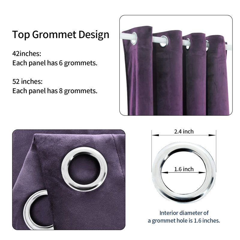 Desoto Velvet Room Darkening Curtain Pair, 52" W x 96" L, Purple