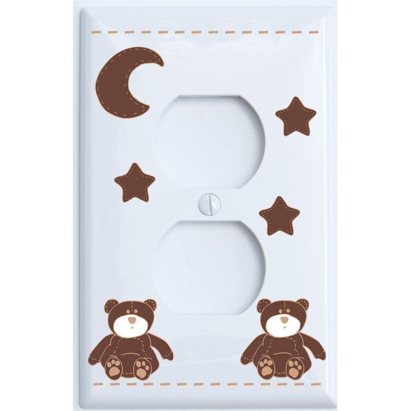 Plaque murale 2 prises Teddy Bear, Brun / blanc