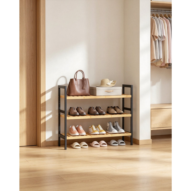 9 Pair Shoe Rack, Natural/Black
