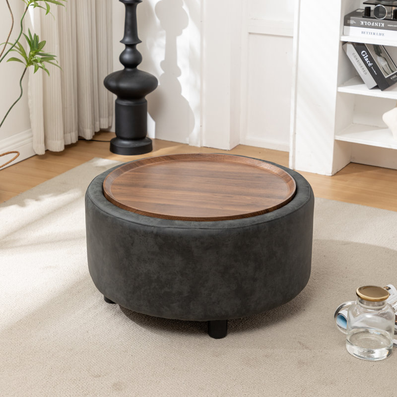 Eniyah Round Cocktail Ottoman with Storage, Black