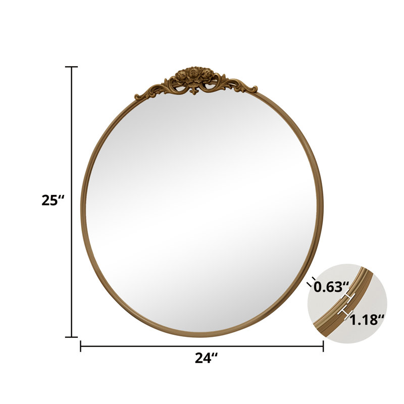 Stourbirdge Vintage Round Wall Accent Mirror with 1.2" Iron Frame, Antique Gold, 24" x 24"