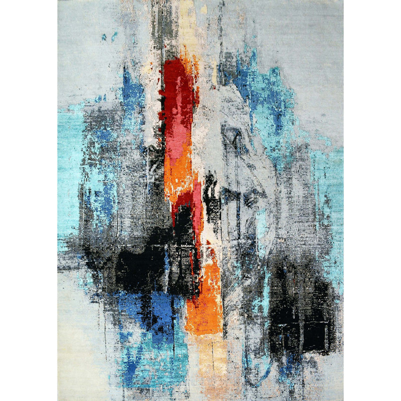 Abstract Area Rug in Blue, Rectangle 12' x 15'