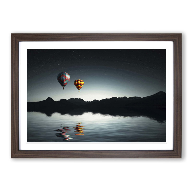 Landscape Lake Hot Air Balloon Framed Print, Walnut
