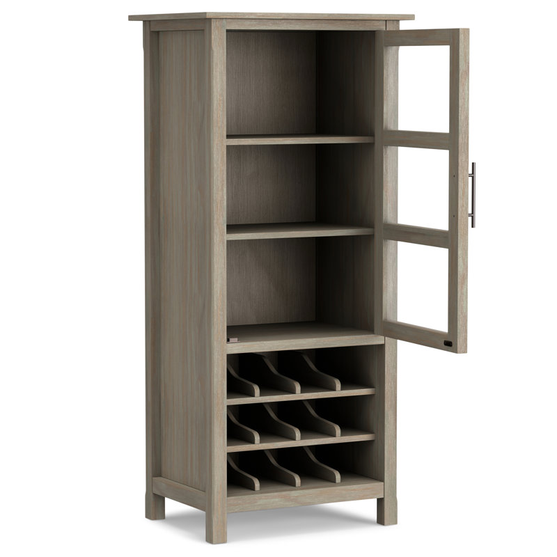 Avalon 22"W Solid Wood Contemporary Tall Wine Rack Cabinet with 12-Bottle Storage and Glass Door, Distressed Gray