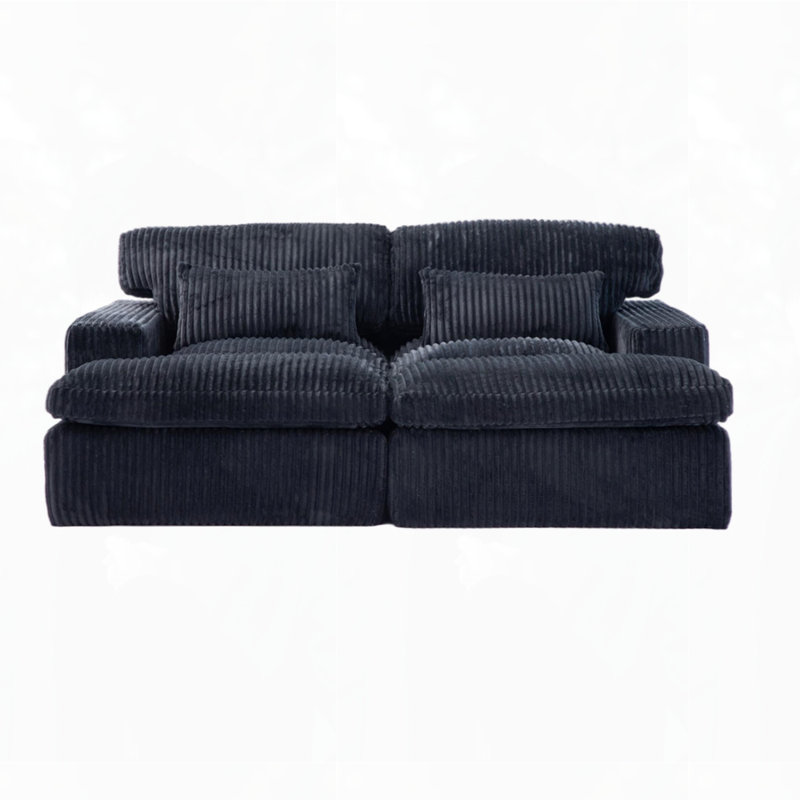 Canapé-lit désossé surdimensionné rembourré, Noir, H 37,01 po x l 82,68 po x P 57,09 po